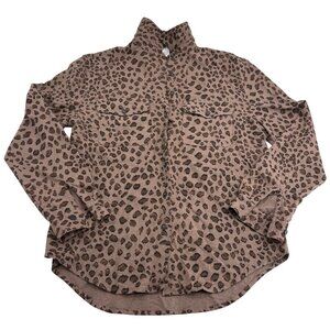 PASSPORTS Silk Leopard Print Button-Up Shirt SIZE Small Long sleeves